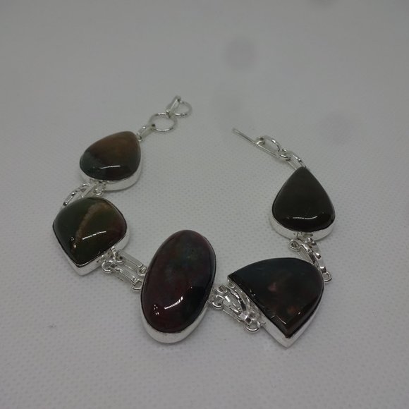 Natural "BLOODSTONE AGATE" Handmade Sterling Bracelet 8" #209 - Picture 3 of 3